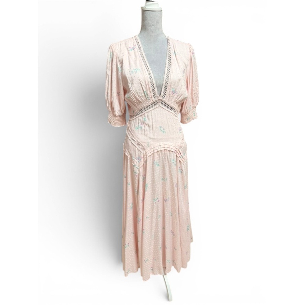 Free People Dress Women 6 Pink Still In Love Floral Maxi Boho Coquette Cottage - Picture 2 of 13
